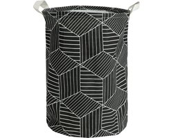 QUVIO Wasmand met handvaten - Waszak met 1 compartiment - Wassorteerder - Wasmanden - Wasbox - Opbergmand - Opbergmand kinderkamer - Speelgoedmand - Opvouwbaar - Hexagon patroon - 43 L - Jute - 33 x 33 x 40 cm (lxbxh) - Zwart en wit