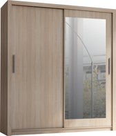 InspireMe-Kledingkast met Spiegel Garderobekast met planken en kledingstang - 2 deuren(180/ 60/206)- K002 (Sonoma)
