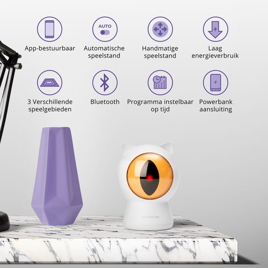 Pettadore Play Red Dot - Laser Kattenspeeltjes - Autoplay en via Bluetooth Handmatig in App - Kattenspeelgoed - Laserpen