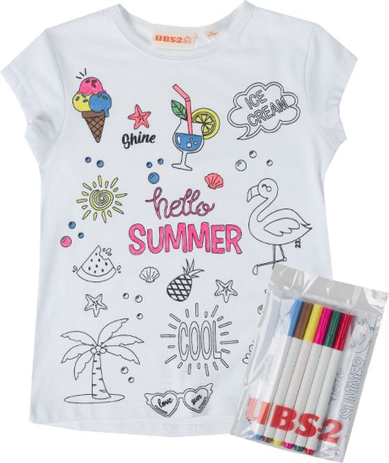 T-shirt met leuke prints om zelf in te kleuren ( meisjes)