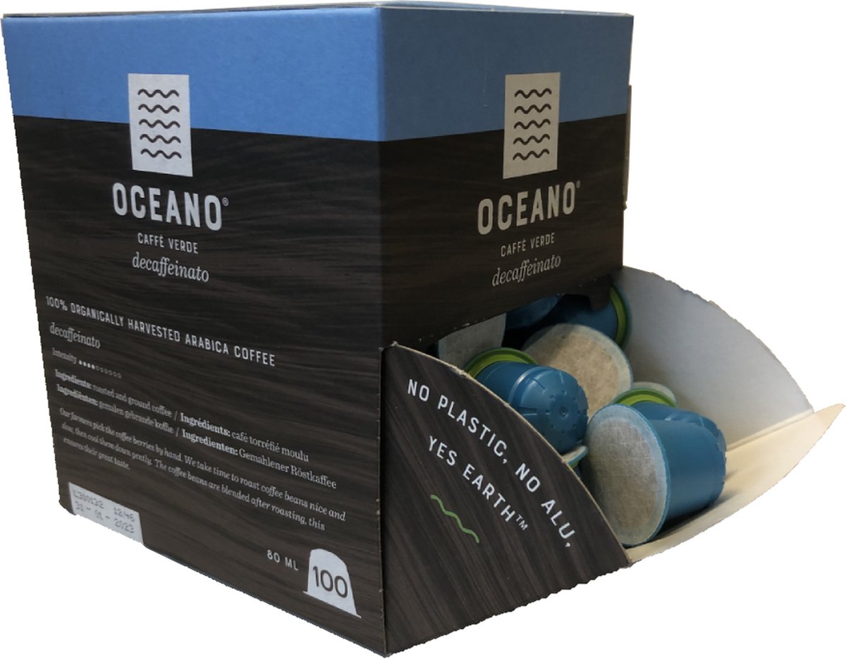 Oceano Decaf | Dispenser - 100 koffiecapsules | Composteerbare capsule