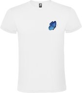 Wit t-shirt met prachtige Blauwe Vlinder  kleine print size XL