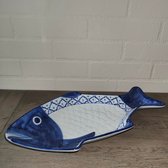 Vis Schaal - Vis Bord - Visschaal - Presenteerschaal wit blauw - Thais servies - Pineapple patroon - Ananaspatroon 38 cm