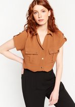 LOLALIZA Hemd met korte mouwen - Camel - Maat 38