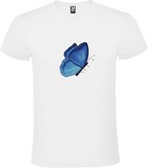 Wit t-shirt met prachtige Blauwe Vlinder  grote print  size L
