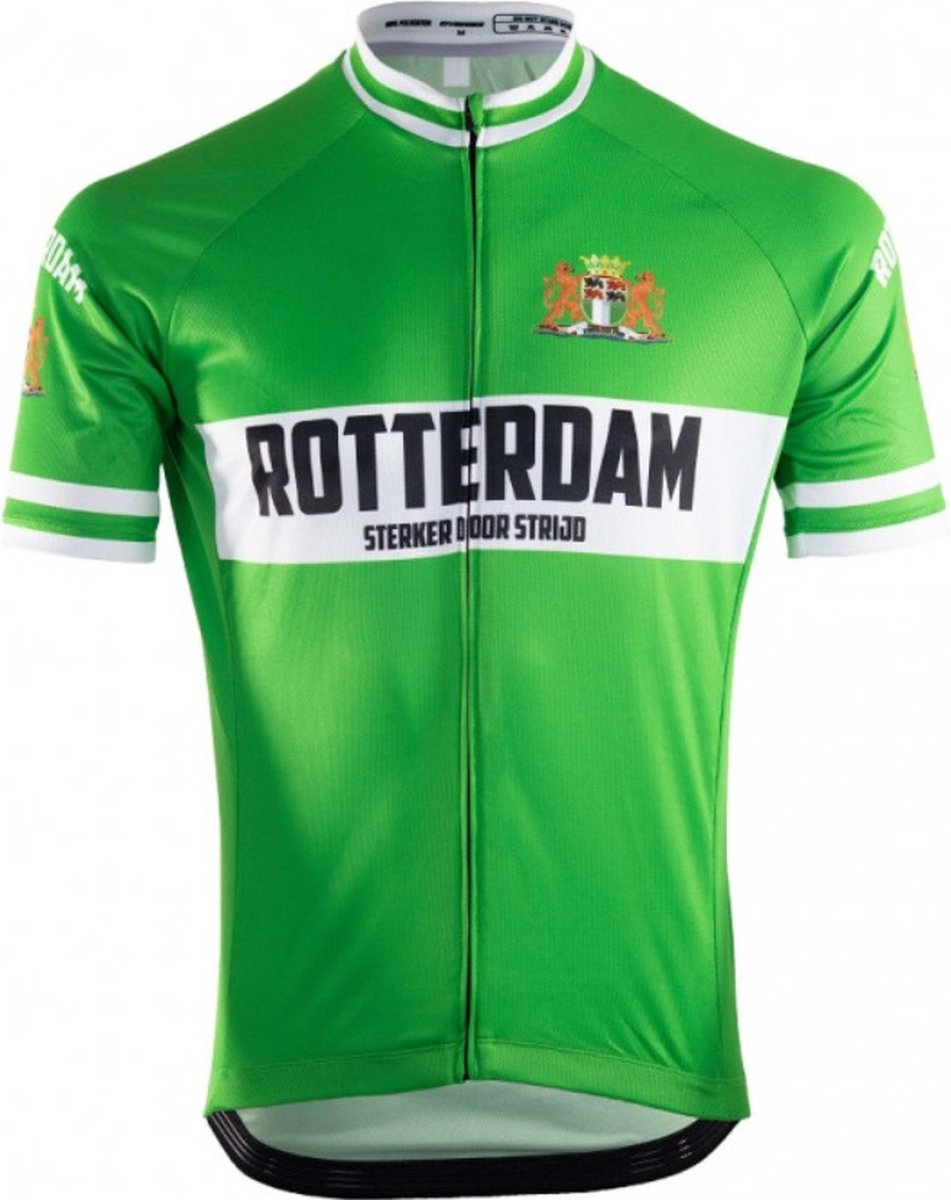 21Virages Rotterdam Sterker door Strijd fietsshirt korte mouwen retro heren Groen Wit-XL