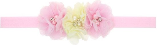 Haarbandjes -  baby meisje - Brede hoofdbandjes -  Drie Rozen - Roze met geel