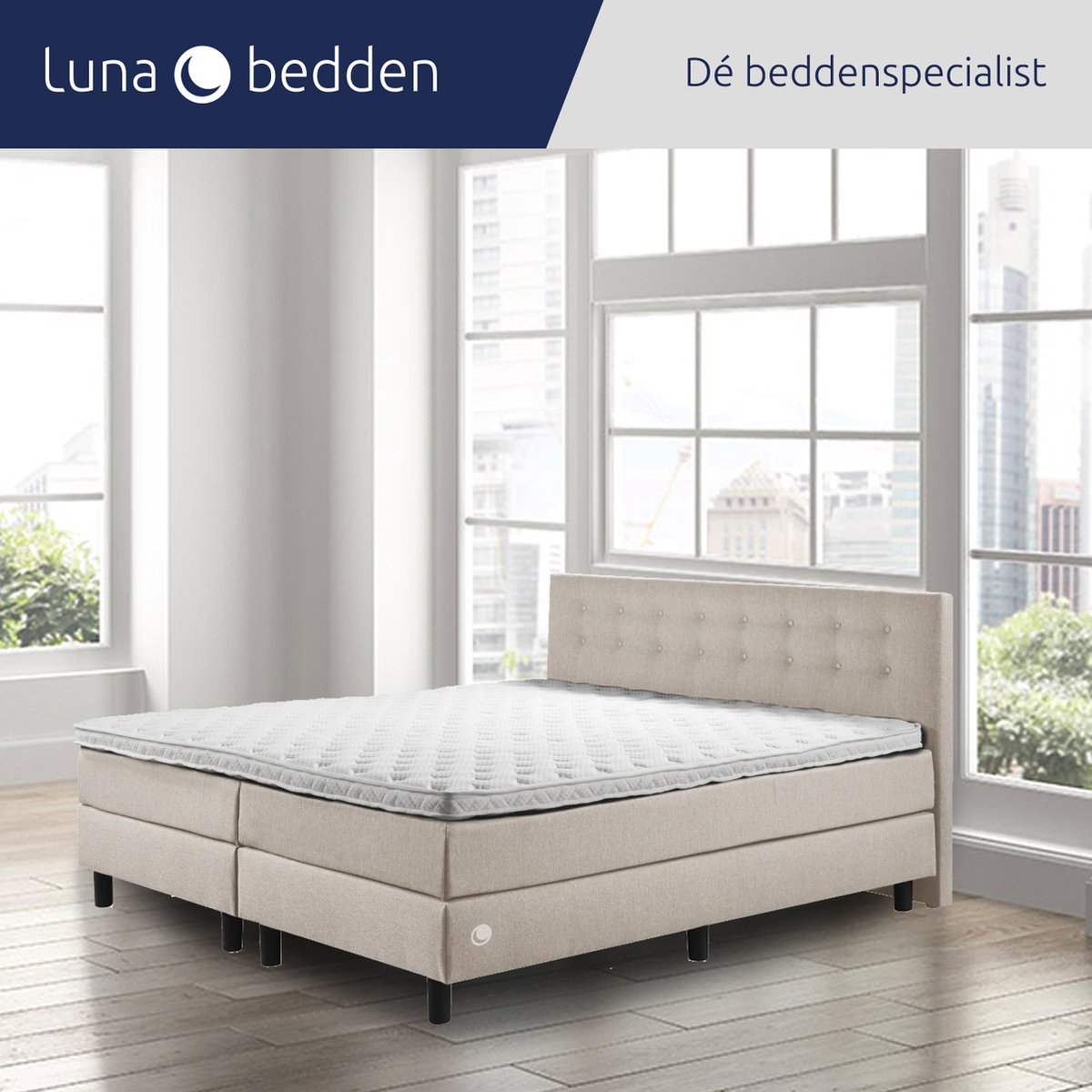Luna Bedden - Boxspring Luna - 180x220 Compleet Beige Geknoopt Bed