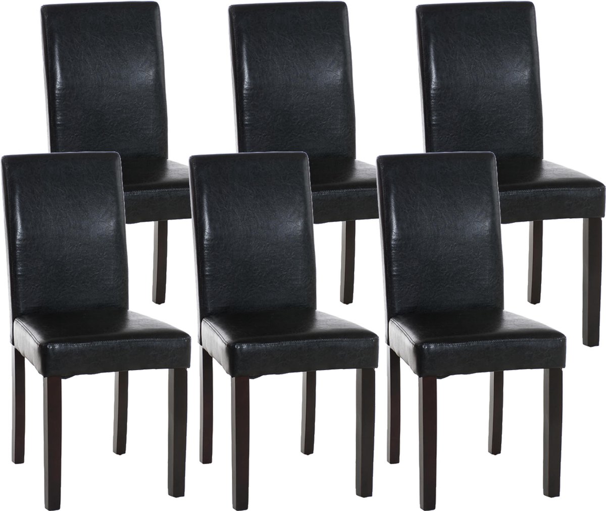 CLP Ina Set van 6 Eetkamerstoelen - Zonder armleuning - Hout - Kunstleer - zwart donkerbruin