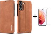 Luxe Telefoonhoesje voor Samsung Galaxy S22 Plus | Hoogwaardig Leren Bookcase | Luxe Uitstraling | Flip Case | Portemonnee | Bruin + 1x Screenprotector