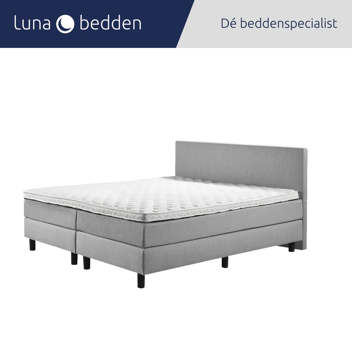 Luna Bedden - Boxspring Luna - 160x210 Compleet Grijs Glad Bed