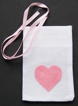 Geschenkzakjes jute "look" hart roze 10 cm x 14 cm (set van 3 stuks) - Cadeau verpakking - Cadeauzakjes