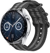 Nylon Smartwatch bandje - Geschikt voor  Huawei Watch GT 3 46mm nylon gesp band - zwart/grijs - 46mm - Strap-it Horlogeband / Polsband / Armband