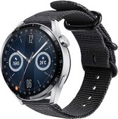 Nylon Smartwatch bandje - Geschikt voor  Huawei Watch GT 3 46mm nylon gesp band - zwart - 46mm - Strap-it Horlogeband / Polsband / Armband