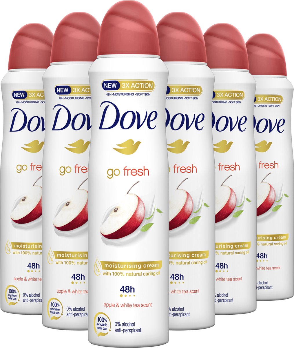 Goedkoopste Dove Go Fresh Apple & White Tea Anti-Transpirant Deodorant Spray - 6 x 150 ml - Voordeelverpakking