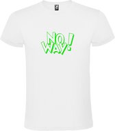 Wit T-shirt ‘No Way!’ Groen Maat L