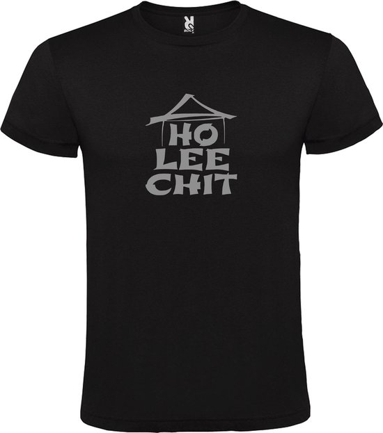 Zwart t-shirt met " Ho Lee Chit " print Zilver size L
