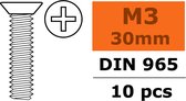 Revtec - Verzonkenkopschroef - Philips - M3X30 - Gegalvaniseerd staal - 10 st