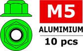 Team Corally - Aluminium zelfborgende zeskantmoer met flens - M5 - Groen - 10 st