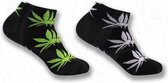2 Paar - Enkelsokken - Canna - Wietsokken - Zwart/groen + Zwart/wit - cannabis - 420