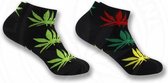 2 Paar - Enkelsokken - Canna - Wietsokken - Zwart/groen + Zwart/multi - cannabis - 420