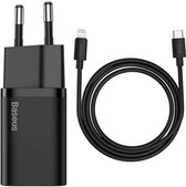 Baseus Snellader 20W PD + USB-C naar Apple Lightning Kabel 1M Zwart