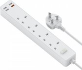 WiWu - Stekkerdoos - Engelse Contactdoos met 4 usb ingangen - Aan/uit schakelaar - 4 voudig - 1.6 meter - Wit
