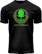 Fox Originals Neon met Blacklight Alien Face T-shirt Heren & Dames Katoen Zwart Black Maat XXL