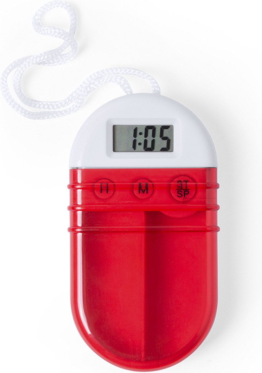 Pillendoos met timer - pillendoosje - twee vakken - rood