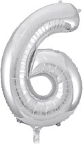Folie ballon cijfer 6 zilver | 86 cm