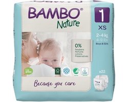 Bambo Luiers Maat 1 XS - 2 tot 4 kg - 6 x 22 Stuks - Voordeelverpakking