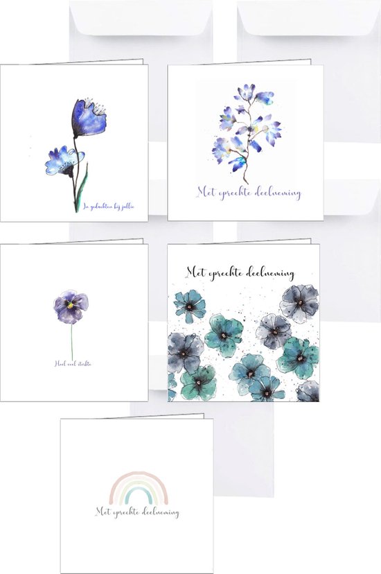 condoleance kaarten - sterktekaarten - rouw - met oprechte deelneming - paars - bloemen - condoleancekaarten