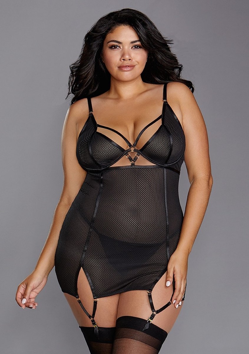 Goedkoopste Dreamgirl (All) Visnettextuur Power Mesh Kousenbandslip - XL black 3XL