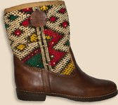 Bravas Boutique Kelim Boots ESMA Laag - Laarzen - 100% Echt Leder - Handgemaakt - Kastanjebruin Met Gekleurde Kelim - EU 41