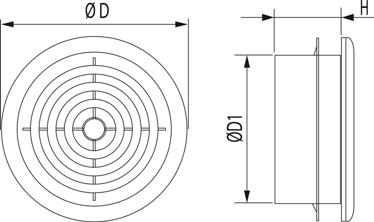Ventilatierooster & hoge montagebus & klemring aansluitdiameter Ø80mm, kunststof wit