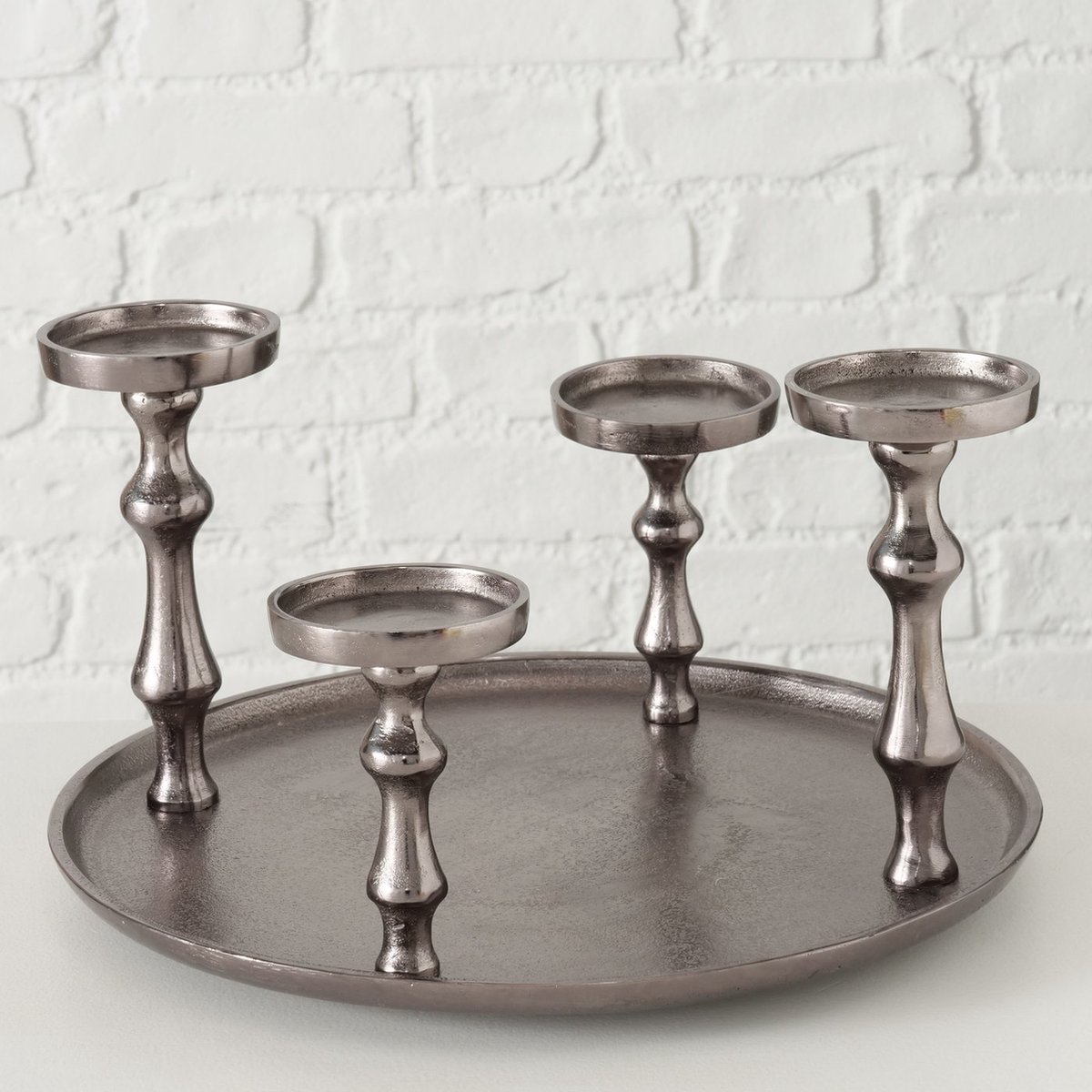 Boltze Kaars Plateau - Kandelaar - Schaal - antraciet - Aluminium - 4 kaars - Ø37cm