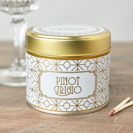 The Country Candle - Pinot Grigio Happy Hour - Geurkaarsen - in Wit Blik - 35 Branduren - Topnoten van druif, groene appel en peer - Geurkaars -...