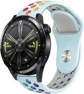 Strap-it Siliconen sport bandje - geschikt voor Huawei Watch GT / GT 2 / GT 3 / GT 3 Pro 46mm / GT 2 Pro / GT Runner / Watch 3 & 3 Pro - lichtblauw/kleurrijk