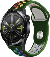 Strap-it Siliconen sport bandje - geschikt voor Huawei Watch GT / GT 2 / GT 3 / GT 3 Pro 46mm / GT 2 Pro / GT Runner / Watch 3 & 3 Pro - legergroen/kleurrijk