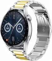 Stalen Smartwatch bandje - Geschikt voor  Huawei Watch GT 3 46mm stalen band - zilver/goud - 46mm - Strap-it Horlogeband / Polsband / Armband