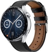 Leer Smartwatch bandje - Geschikt voor  Huawei Watch GT 3 46mm bandje leer - strak-zwart - 46mm - strak-zwart - Strap-it Horlogeband / Polsband / Armband