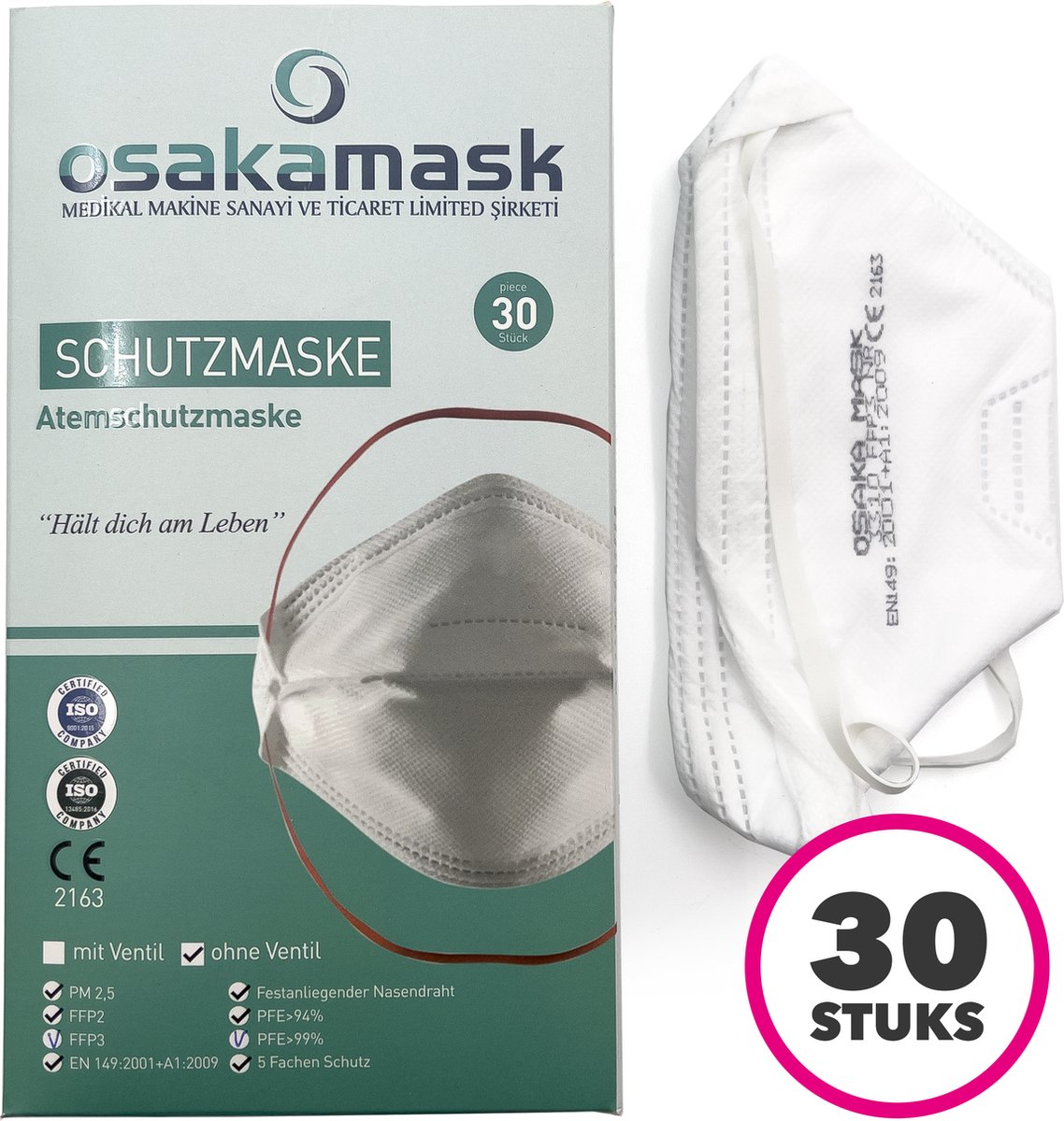 FFP3 mondmasker - Wegwerp mondkapjes - Officieel gecertificeerd - Medische mondkapjes - Chirurgische mondmaskers - Stoffen mondkapjes - Filter mondmaskers - 30 Stuks