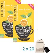 Clipper Thee - Orange & Lemon - Voordeelverpakking - 2 x 20 zakjes