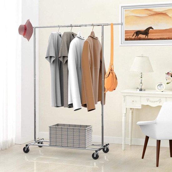 HOMCOM Kledingrek op wielen, mobiele garderobe met kledingstang, 5