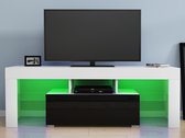 Moderne Tv kast - met RGB verlichting - 130cm - wit +zwart