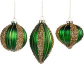 Viv! Home Luxuries Kerstbal - set van 3 - glas - groen - 8cm
