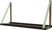 Handles and more -  Stalen wandplank zwart 98cm + leren plankdragers Mint