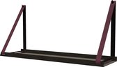 Handles and more -  Stalen wandplank zwart 98cm + leren plankdragers Bordo