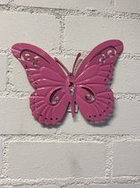 Metalen vlinder - roze - hoogte 18 x 24 x 1 cm - voor binnen en buiten - Woonaccessoires - Tuinaccessoires