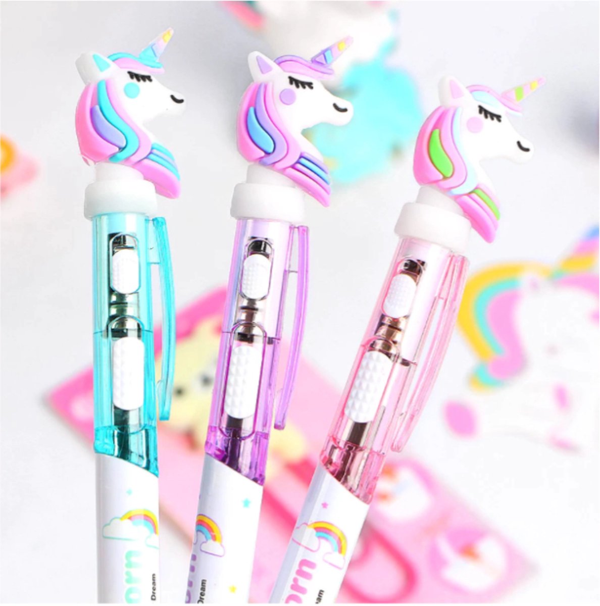 Jawes- Lichtgevende eenhoorn balpen- 4 stuks- Unicorn- Pen- Lichtgevend